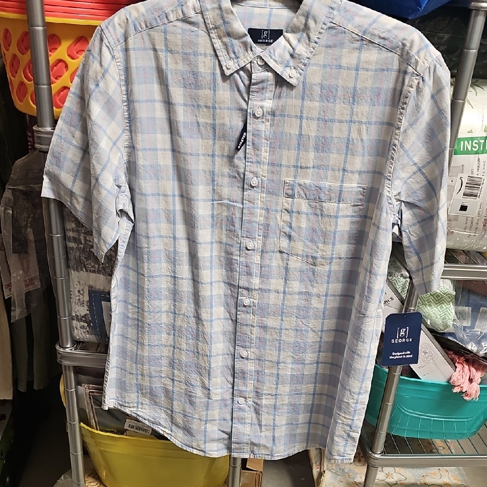 Nwt Button Up Blue Plaid Men's Shirt